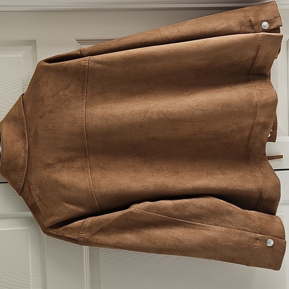 NWT Max Studio Utilatarian Zip/Button Closure Faux Suede Jacket Pockets XL Camel - Picture 11 of 14